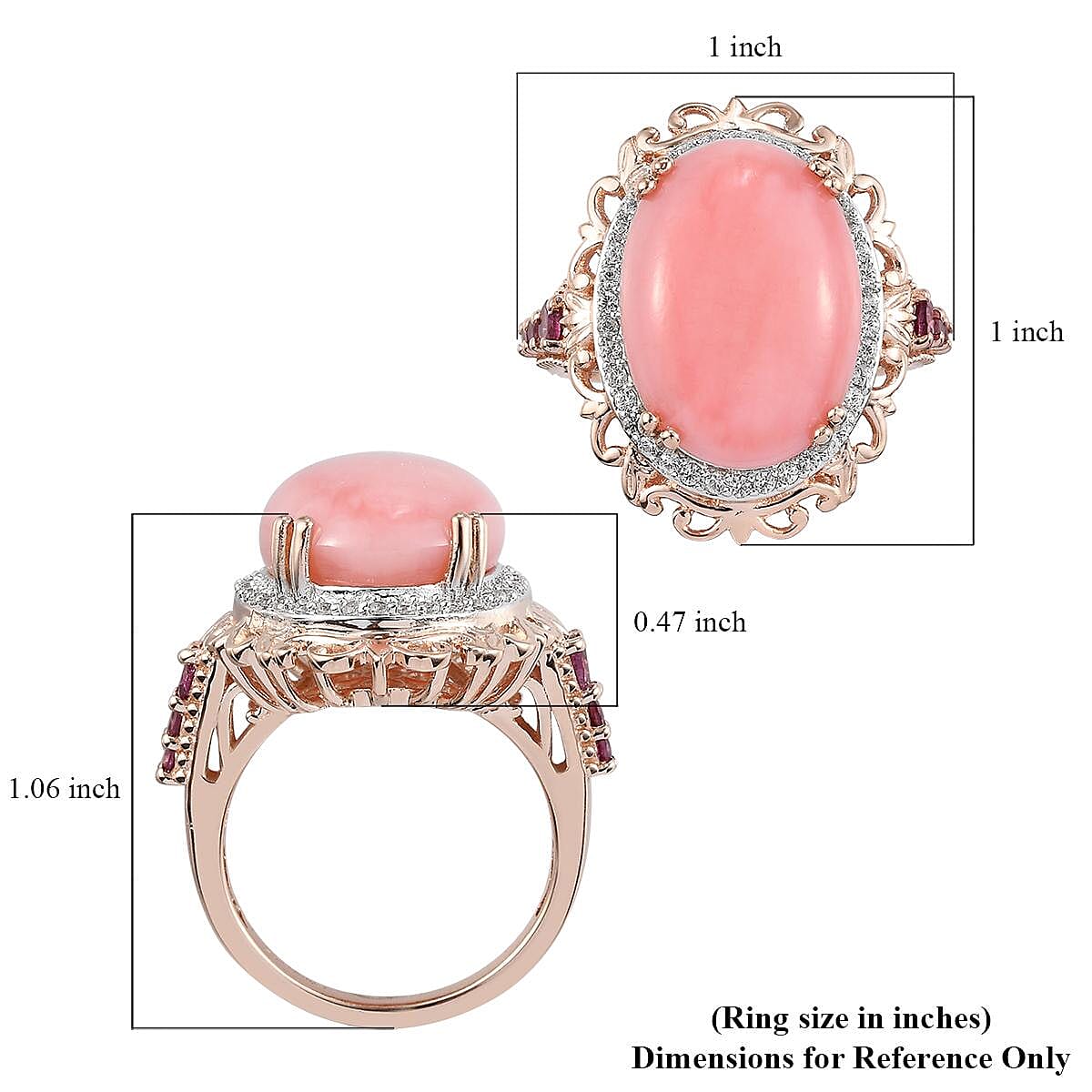 Peruvian Pink Opal and Multi Gemstone Ring in Vermeil Rose Gold Over Sterling Silver (Size 8.0) 10.85 ctw image number 5
