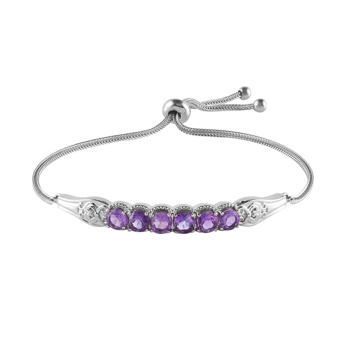 Amethyst Bolo Bracelet in Stainless Steel 2.80 ctw image number 0