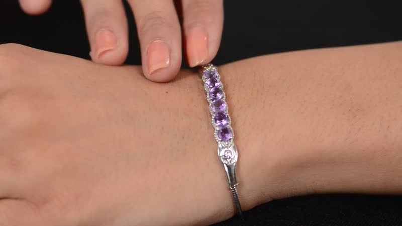 Amethyst Bolo Bracelet in Stainless Steel 2.80 ctw