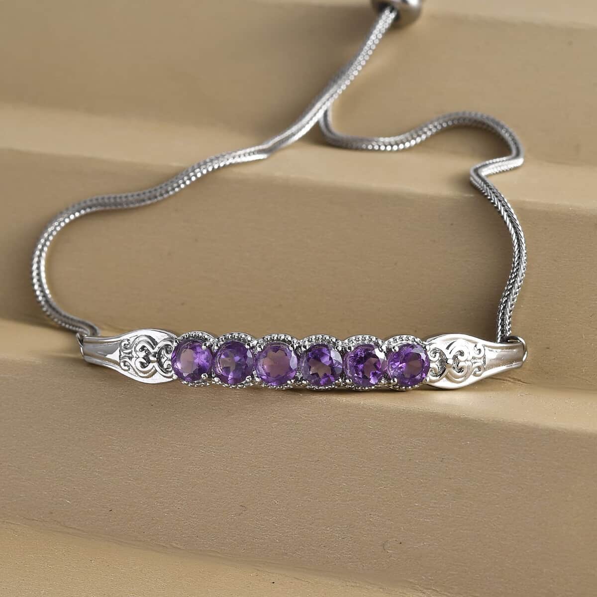 Amethyst Bolo Bracelet in Stainless Steel 2.80 ctw image number 1