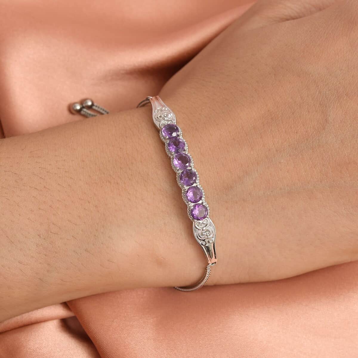 Amethyst Bolo Bracelet in Stainless Steel 2.80 ctw image number 2