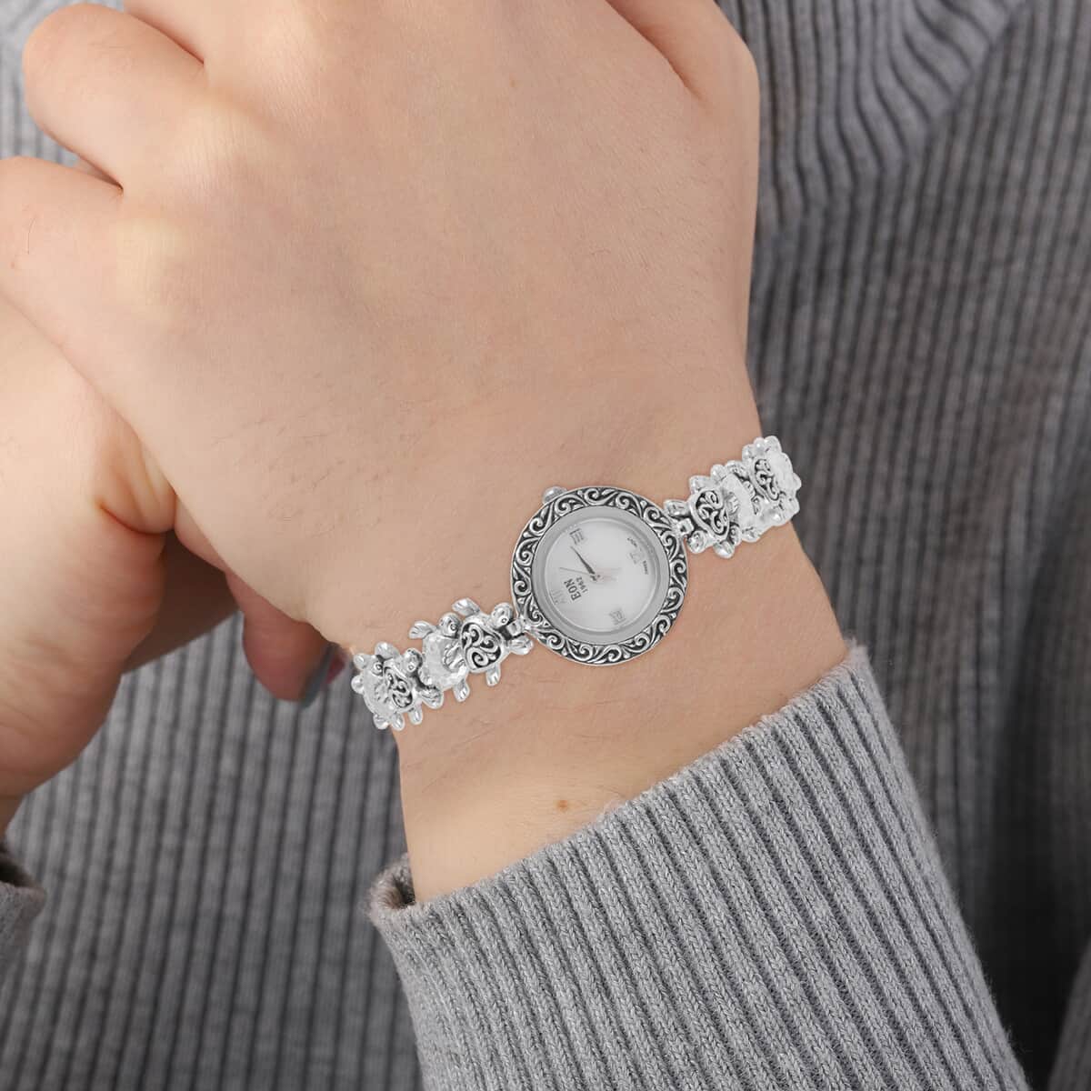 EON 1962 Swiss Movement Turtle Bracelet Watch in Sterling Silver (6.50-8.25 in) (24mm) (17.50 g) image number 2