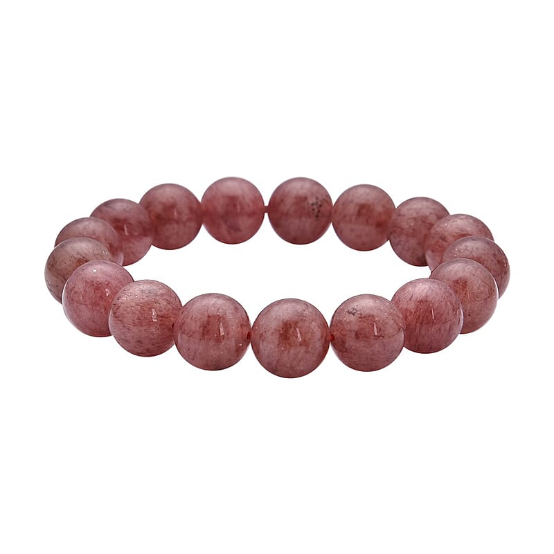 Strawberry Quartz Beaded Stretch Bracelet 204.50 ctw