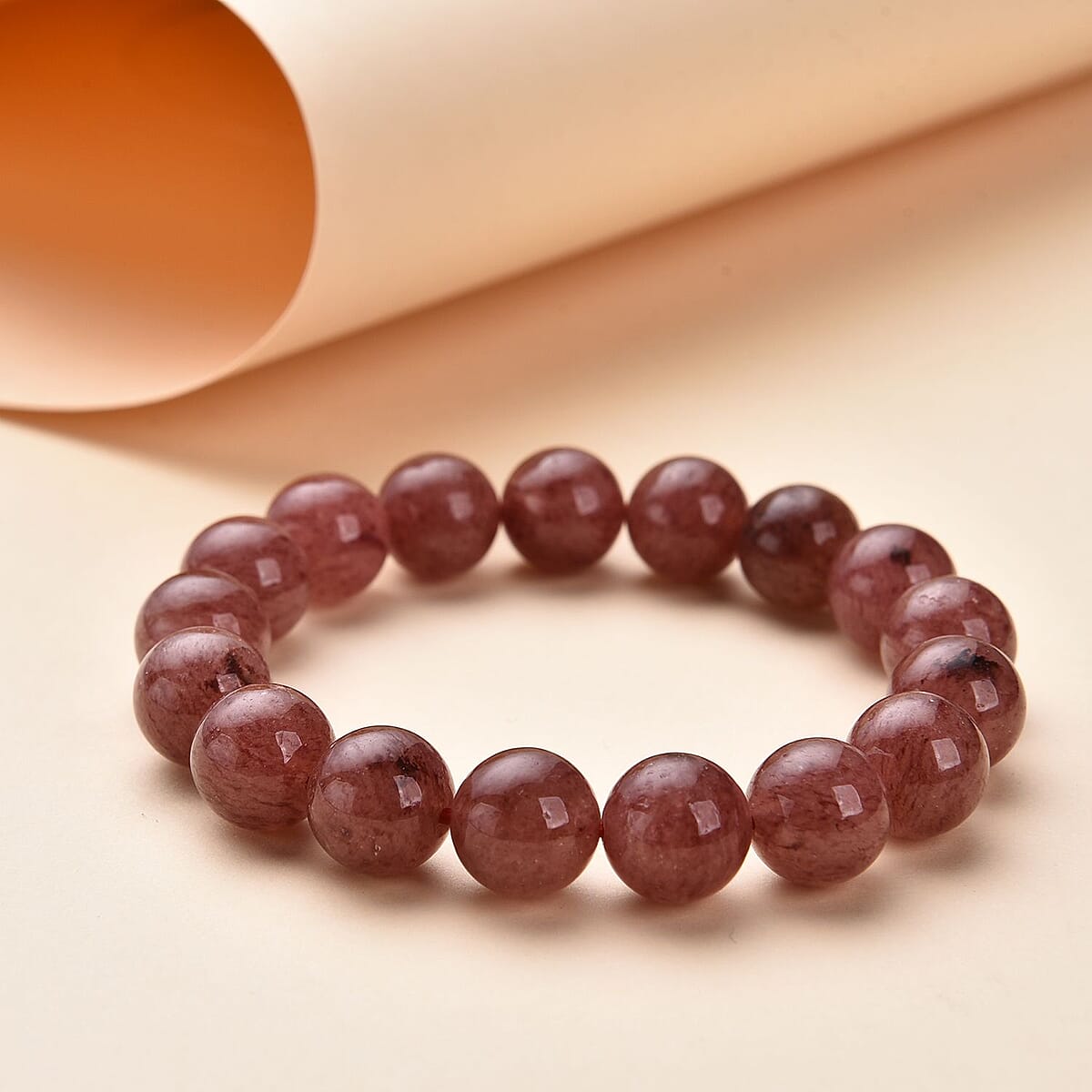 Strawberry Quartz Beaded Stretch Bracelet 204.50 ctw image number 1