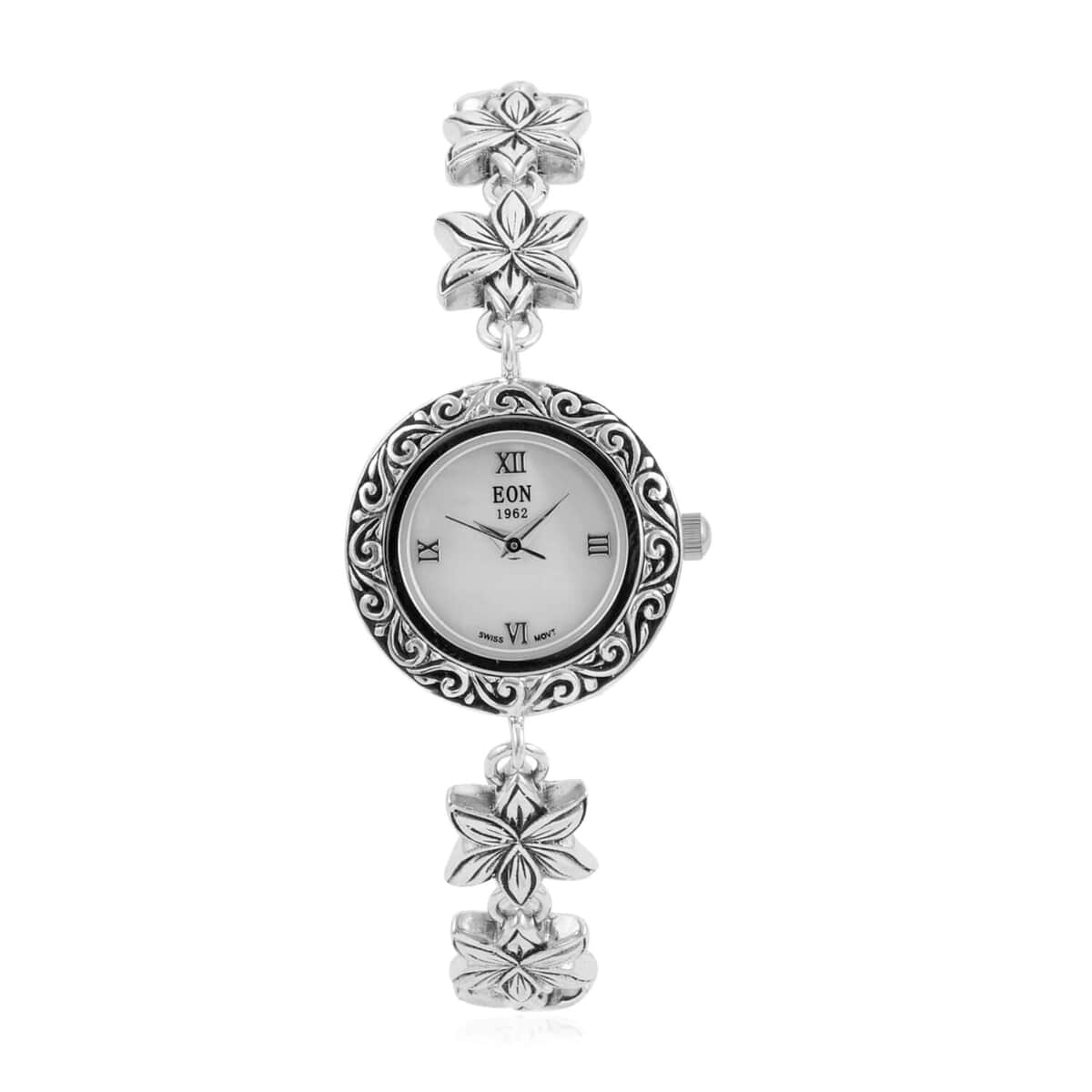 Eon 1962 Swiss Movement Lotus Bracelet Watch in Sterling Silver (6.50-8.25 In) (26mm) 25.30 Grams image number 0