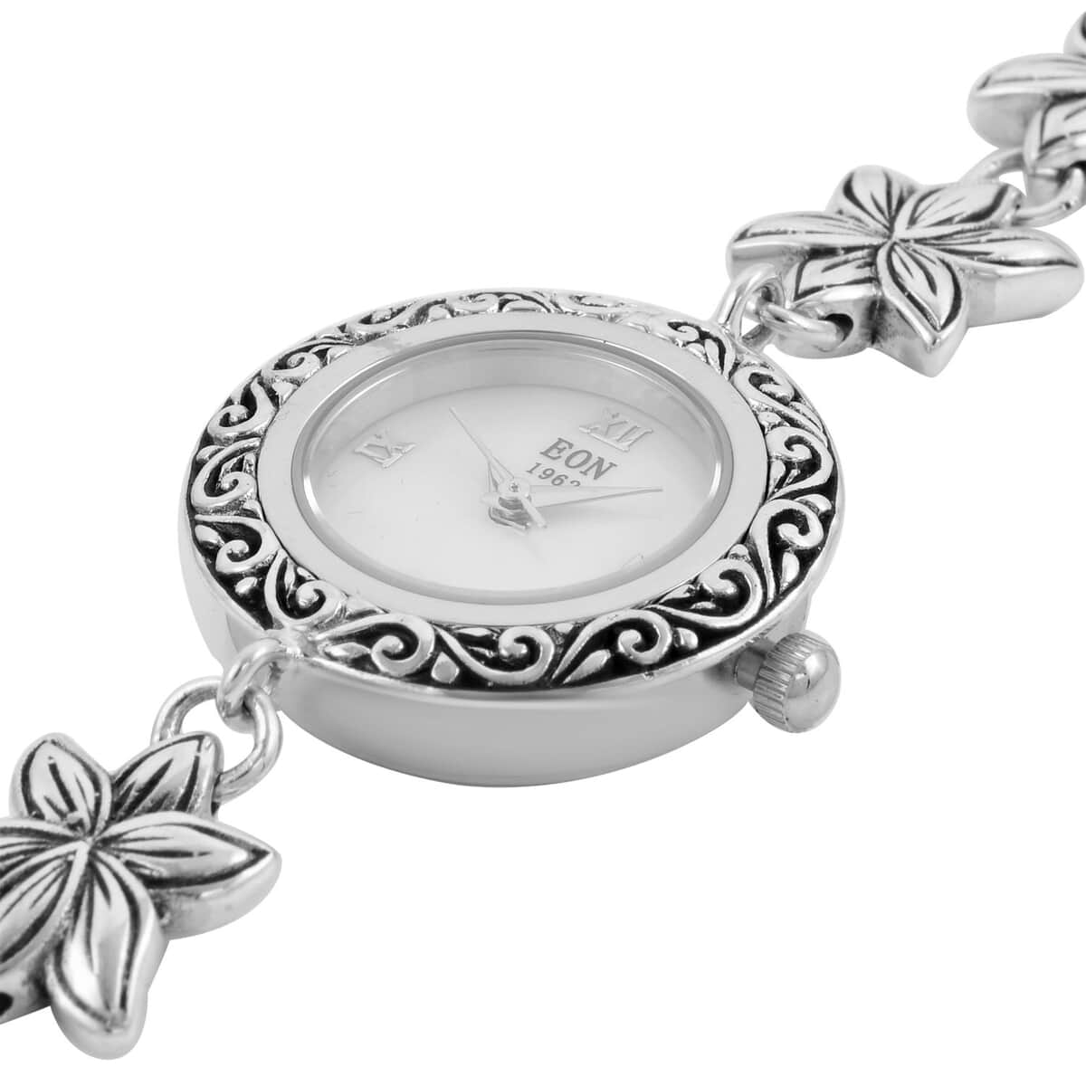 Eon 1962 Swiss Movement Lotus Bracelet Watch in Sterling Silver (6.50-8.25 In) (26mm) 25.30 Grams image number 3