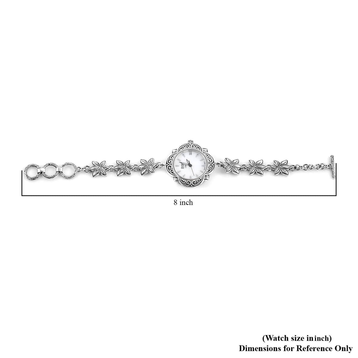 Eon 1962 Swiss Movement Lotus Bracelet Watch in Sterling Silver (6.50-8.25 In) (26mm) 25.30 Grams image number 5