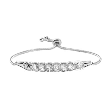 White Topaz Bolo Bracelet in Stainless Steel 3.65 ctw | Tarnish-Free, Waterproof, Sweat Proof Jewelry image number 0