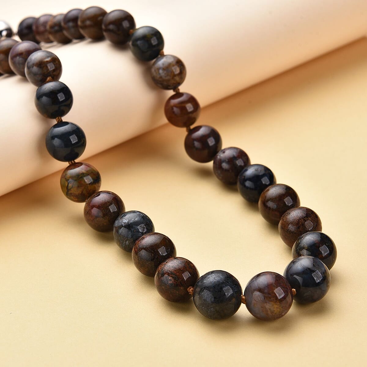Pietersite Beaded Necklace 20 Inches in Rhodium Over Sterling Silver 596.00 ctw image number 1