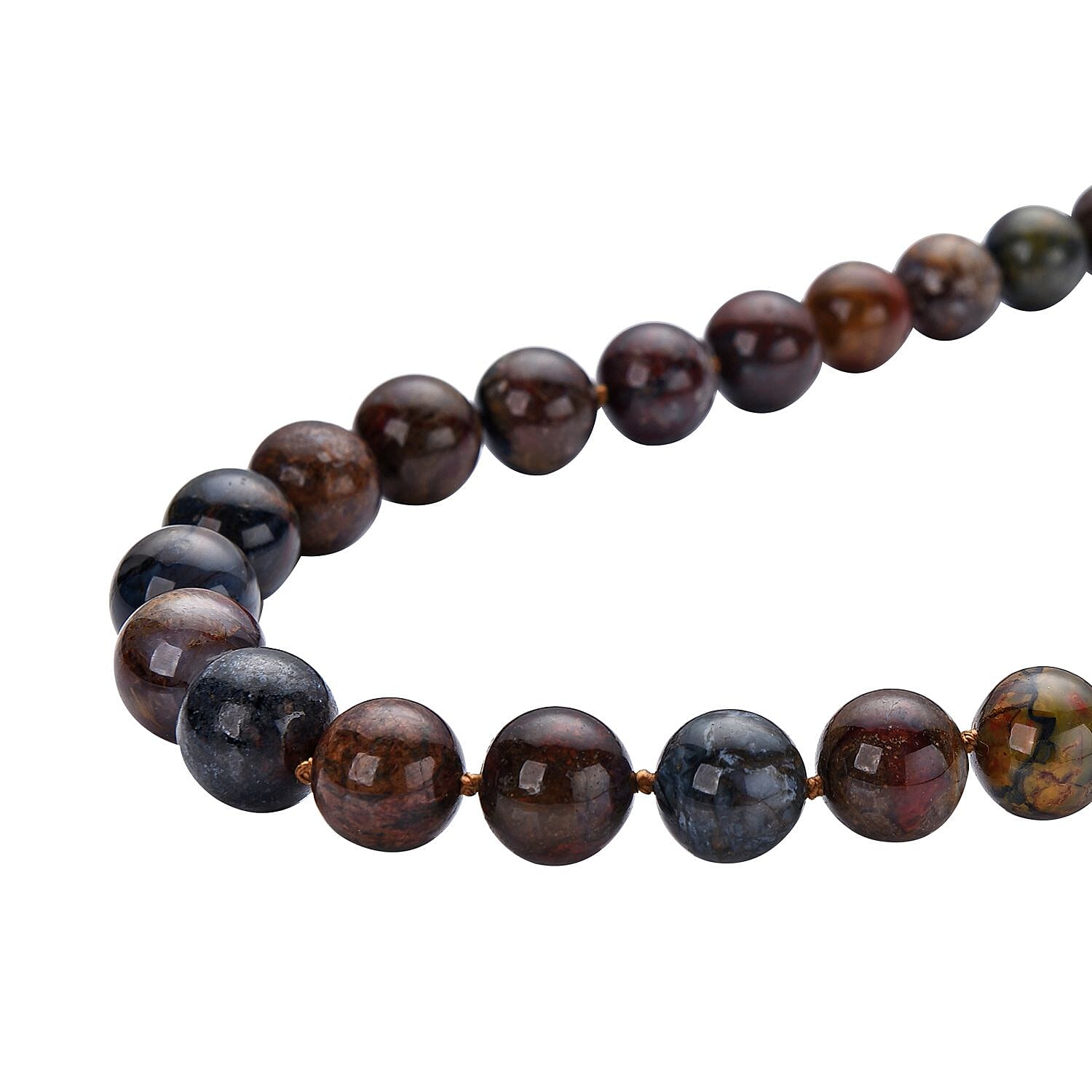 Pietersite Beaded Necklace 20 Inches in Rhodium Over Sterling Silver 596.00 ctw