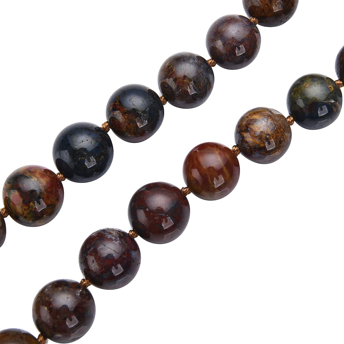 Pietersite Beaded Necklace 20 Inches in Rhodium Over Sterling Silver 596.00 ctw image number 3