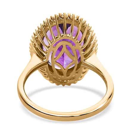 Luxoro 10K Yellow Gold AAA Moroccan Amethyst and Diamond Halo Ring (Size 10.0) 6.15 ctw image number 4