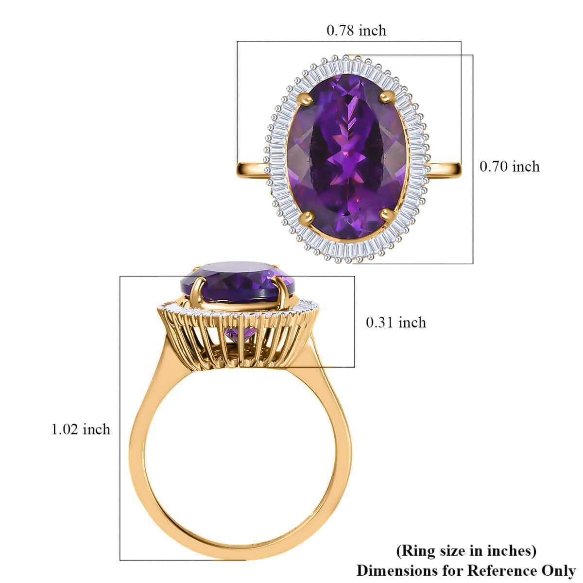 LUXORO 10K Yellow Gold AAA Moroccan Amethyst, Diamond (0.30 cts) Halo Ring (Size 10.0) (2.85 g) 6.15 ctw image number 5