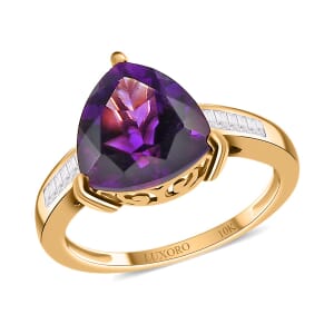 Luxoro AAA Moroccan Amethyst and Diamond 3.70 ctw Ring in 10K Yellow Gold (Size 6.0)