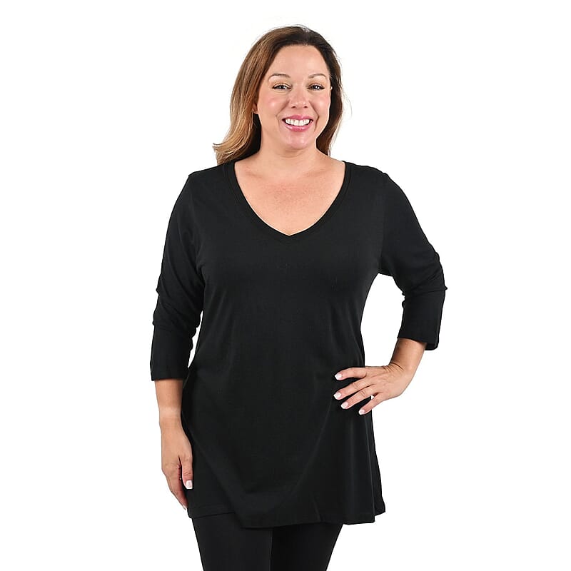 HANES Black Flowy V-Neck Top