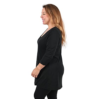 HANES Black Flowy V-Neck Top