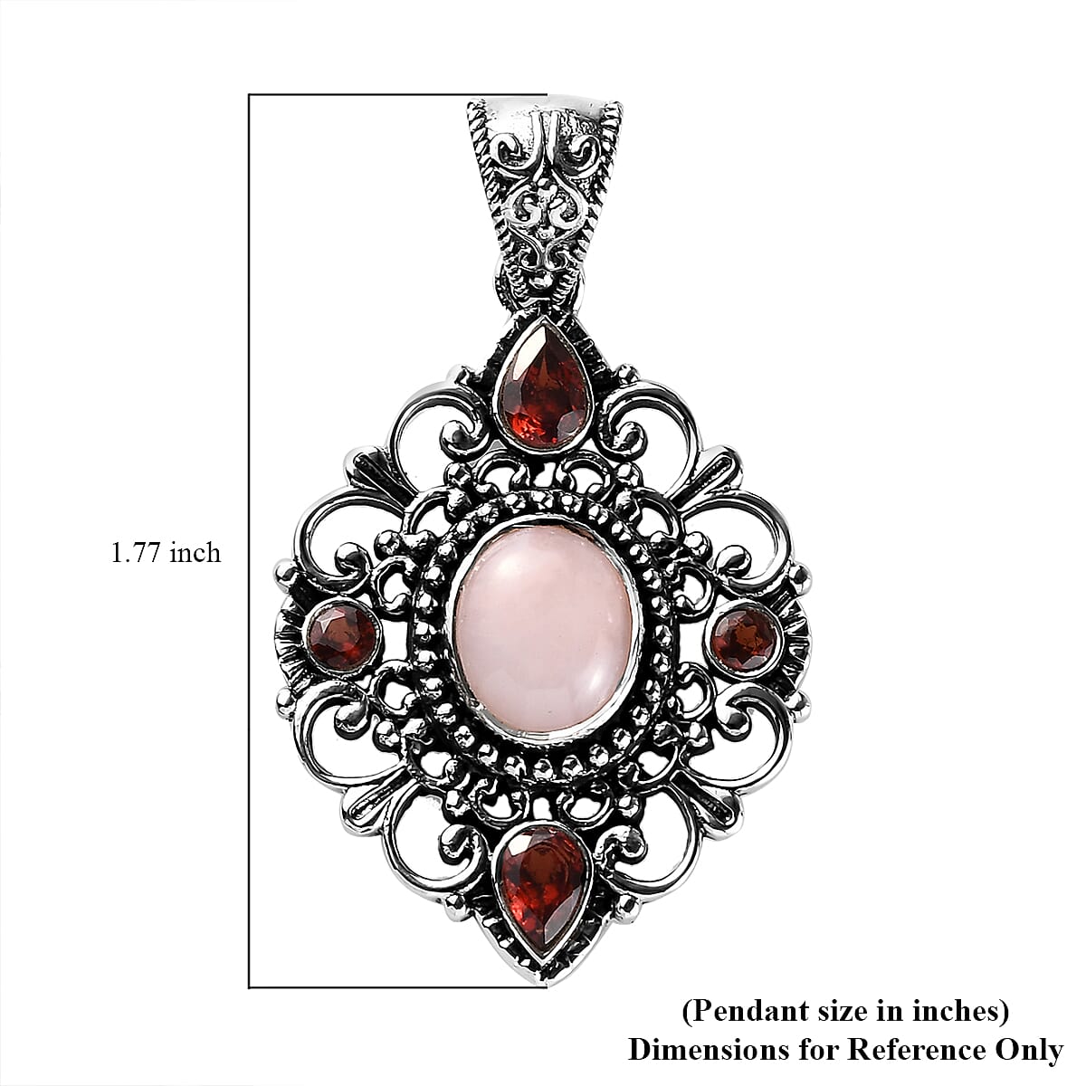 Artisan Crafted Peruvian Pink Opal and Mozambique Garnet Pendant in Sterling Silver 4.25 ctw