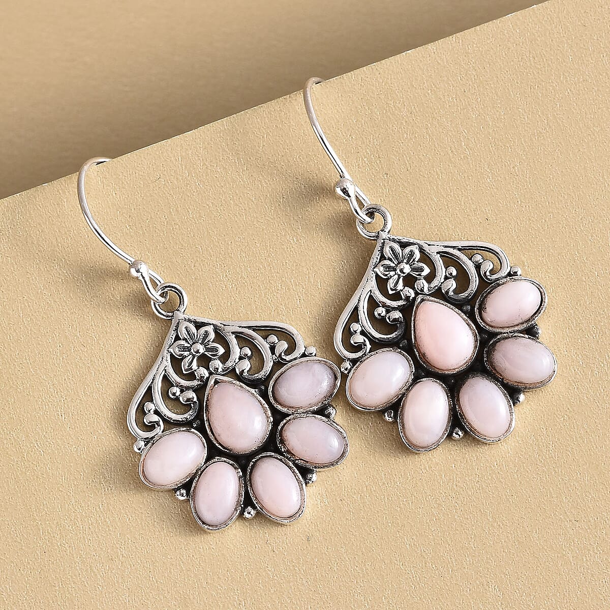 Artisan Crafted Peruvian Pink Opal Earrings in Sterling Silver 5.40 ctw image number 1
