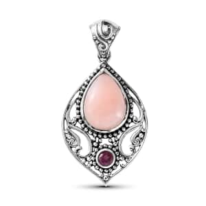 Artisan Crafted Peruvian Pink Opal and Orissa Rhodolite Garnet Pendant in Sterling Silver 4.60 ctw