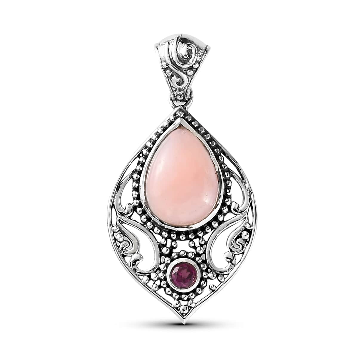 Artisan Crafted Peruvian Pink Opal and Orissa Rhodolite Garnet Pendant in Sterling Silver 4.60 ctw image number 0