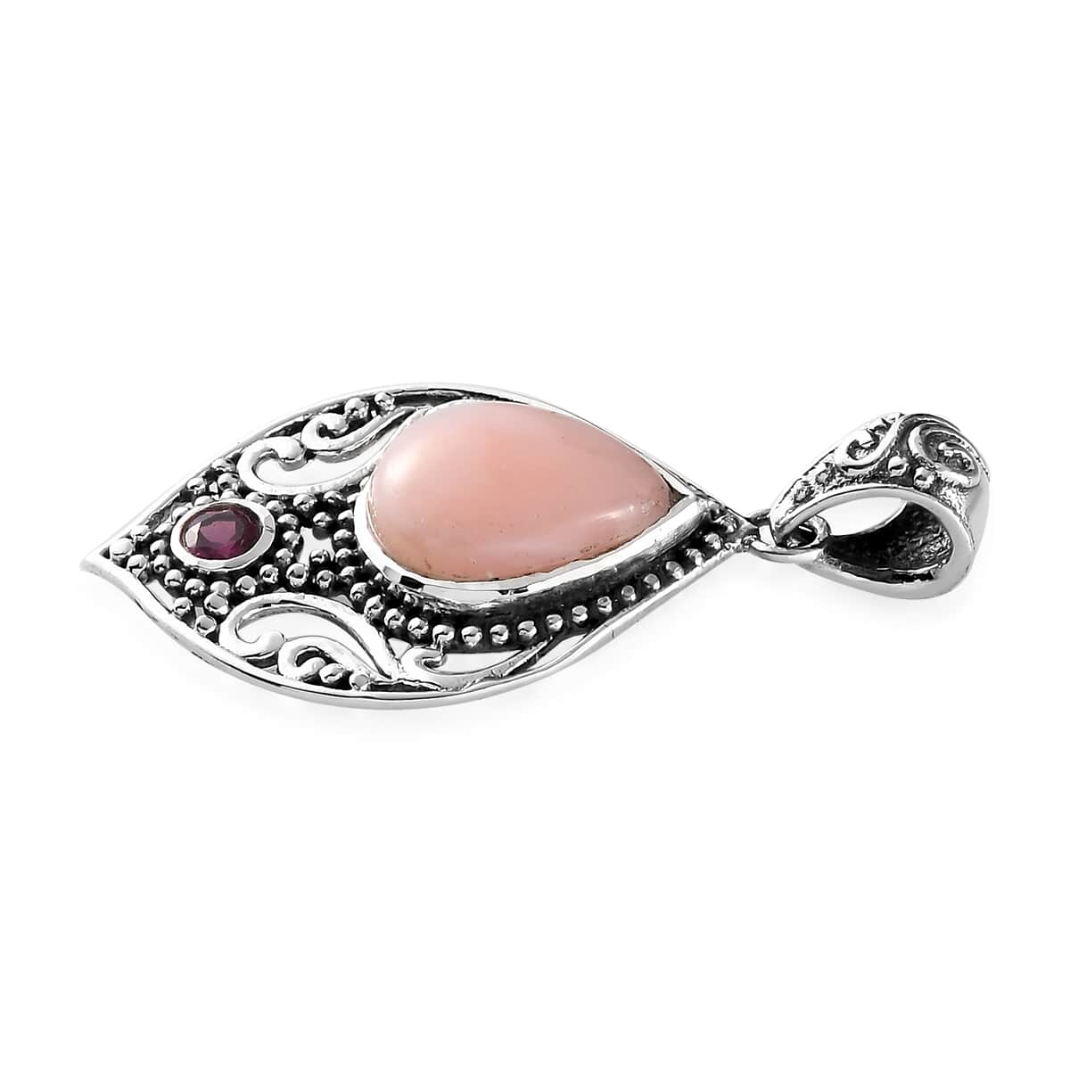 Artisan Crafted Peruvian Pink Opal and Orissa Rhodolite Garnet Pendant in Sterling Silver 4.60 ctw image number 2