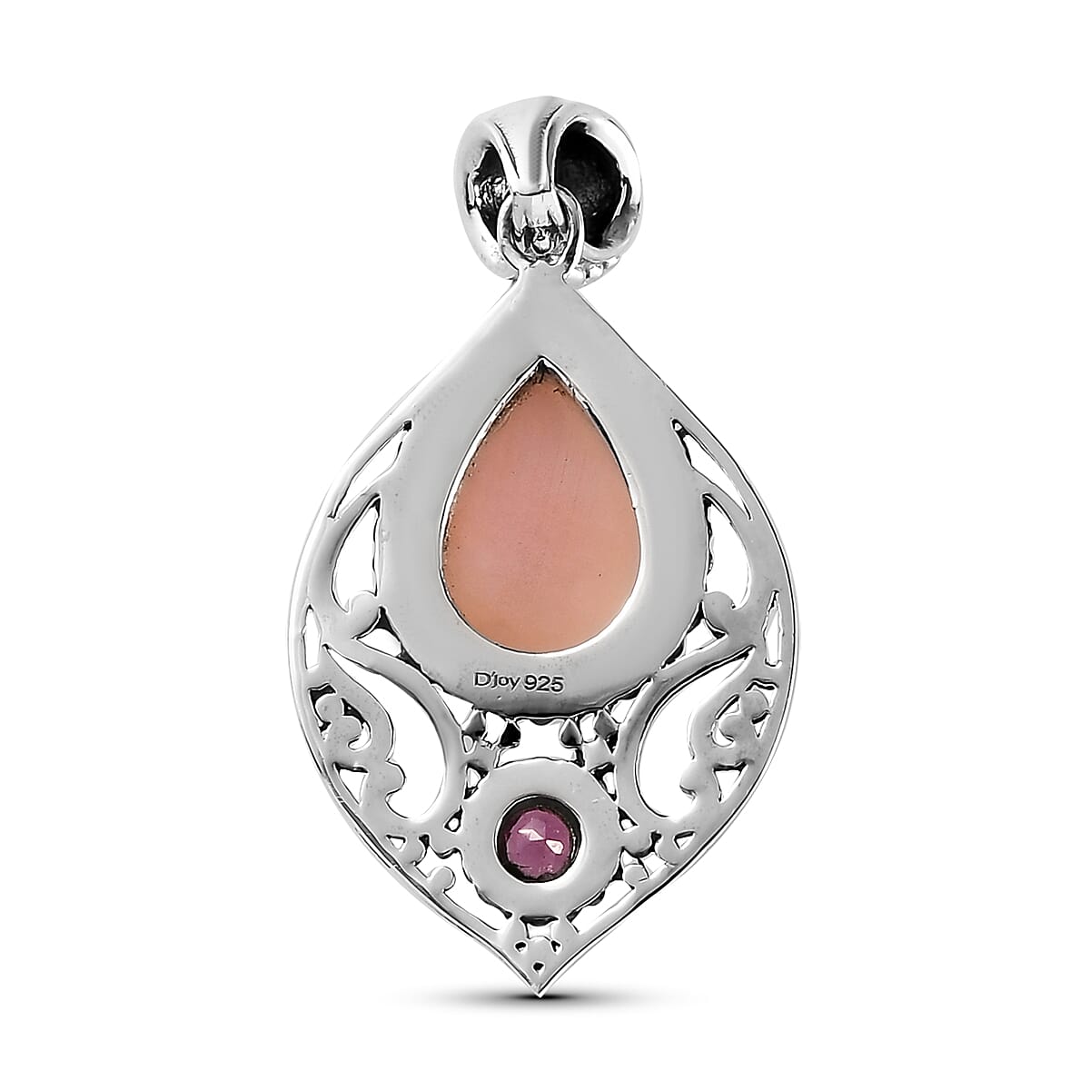 Artisan Crafted Peruvian Pink Opal and Orissa Rhodolite Garnet Pendant in Sterling Silver 4.60 ctw