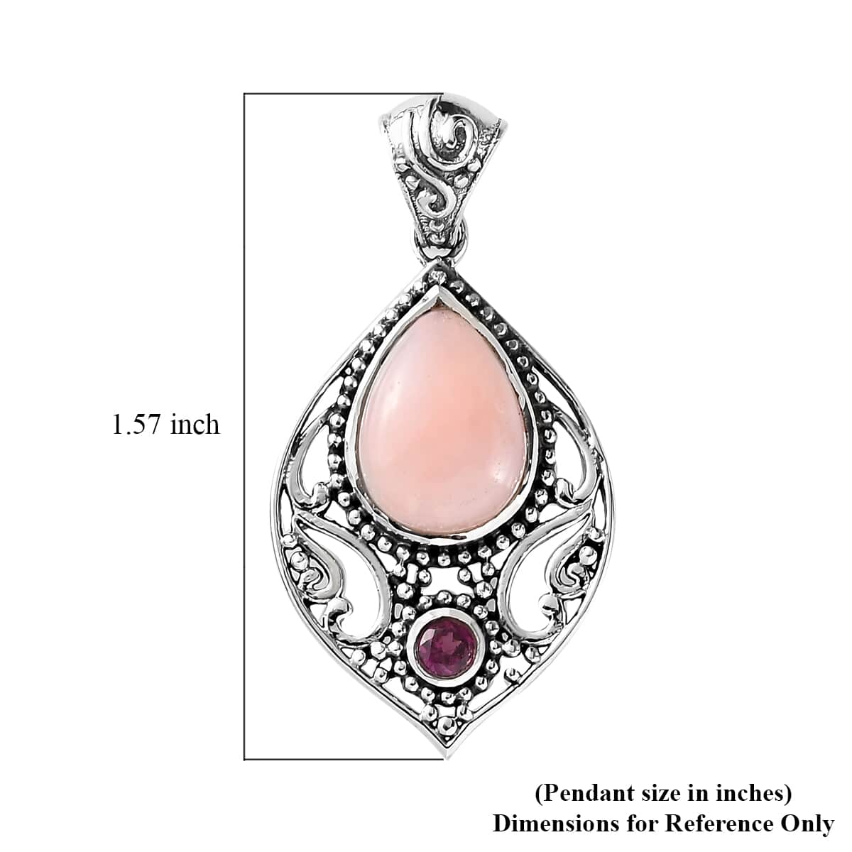 Artisan Crafted Peruvian Pink Opal and Orissa Rhodolite Garnet Pendant in Sterling Silver 4.60 ctw image number 4