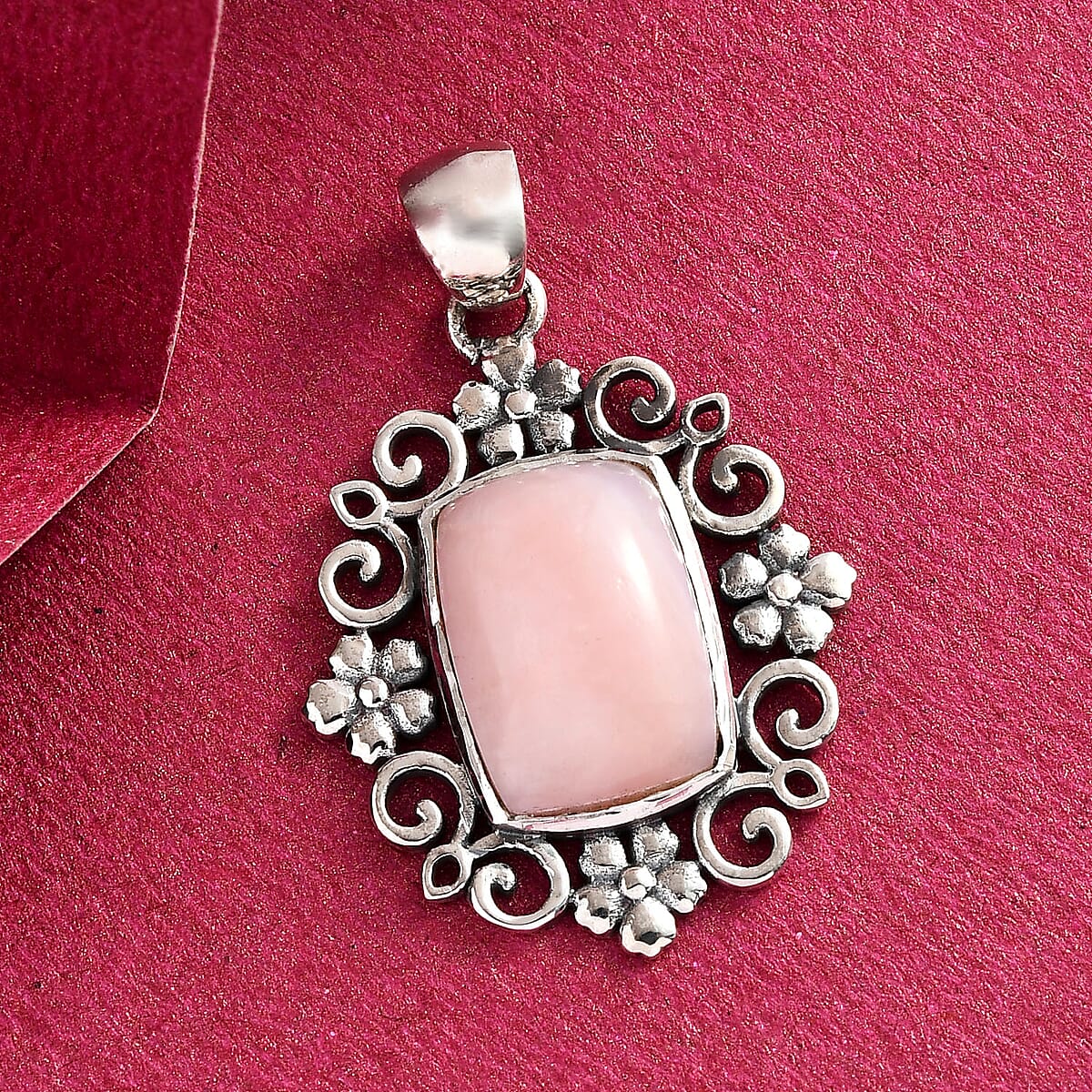 Artisan Crafted Peruvian Pink Opal Pendant in Sterling Silver 4.35 ctw image number 1