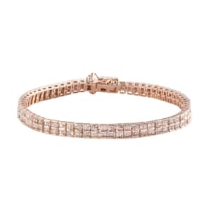 Natural Champagne Diamond Tennis Bracelet in Vermeil Rose Gold Over Sterling Silver (7.25 In) 5.00 ctw