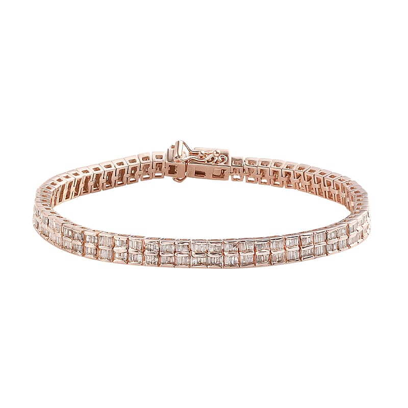 Natural Champagne Diamond Tennis Bracelet in Vermeil Rose Gold Over Sterling Silver (7.25 In) 5.00 ctw