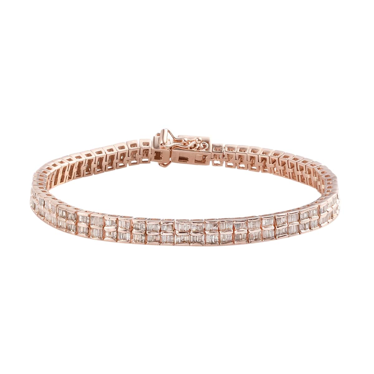 Natural Champagne Diamond Tennis Bracelet in Vermeil Rose Gold Over Sterling Silver (7.25 In) 5.00 ctw image number 0