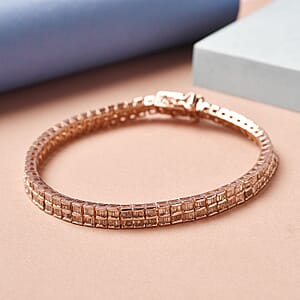 Natural Champagne Diamond Tennis Bracelet in Vermeil Rose Gold Over Sterling Silver (7.25 In) 5.00 ctw