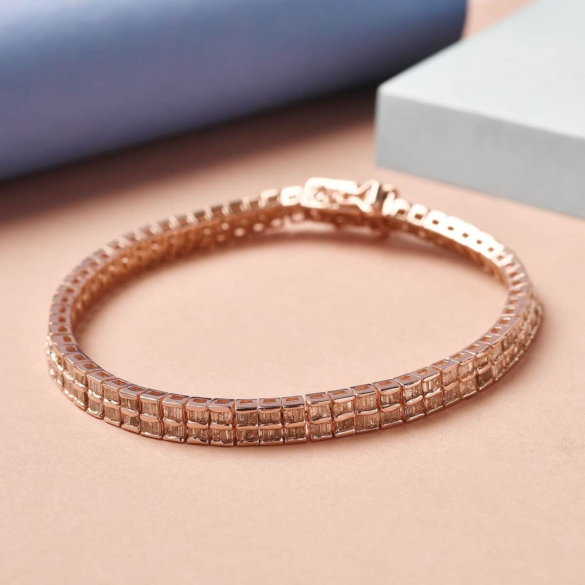 Natural Champagne Diamond Tennis Bracelet in Vermeil Rose Gold Over Sterling Silver (7.25 In) 5.00 ctw image number 1