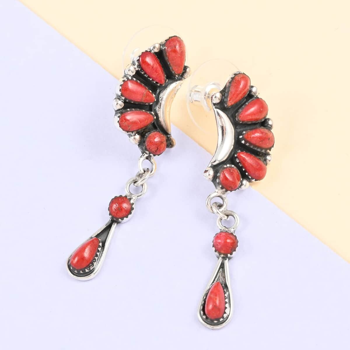 SANTA FE Style Coral Earrings in Sterling Silver image number 1