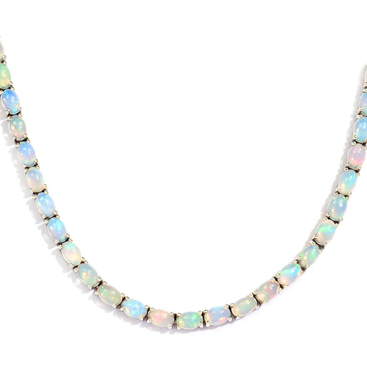Premium Ethiopian Welo Opal and Diamond Accent Tennis Necklace 18 Inches in Platinum Over Sterling Silver 22.00 ctw image number 0