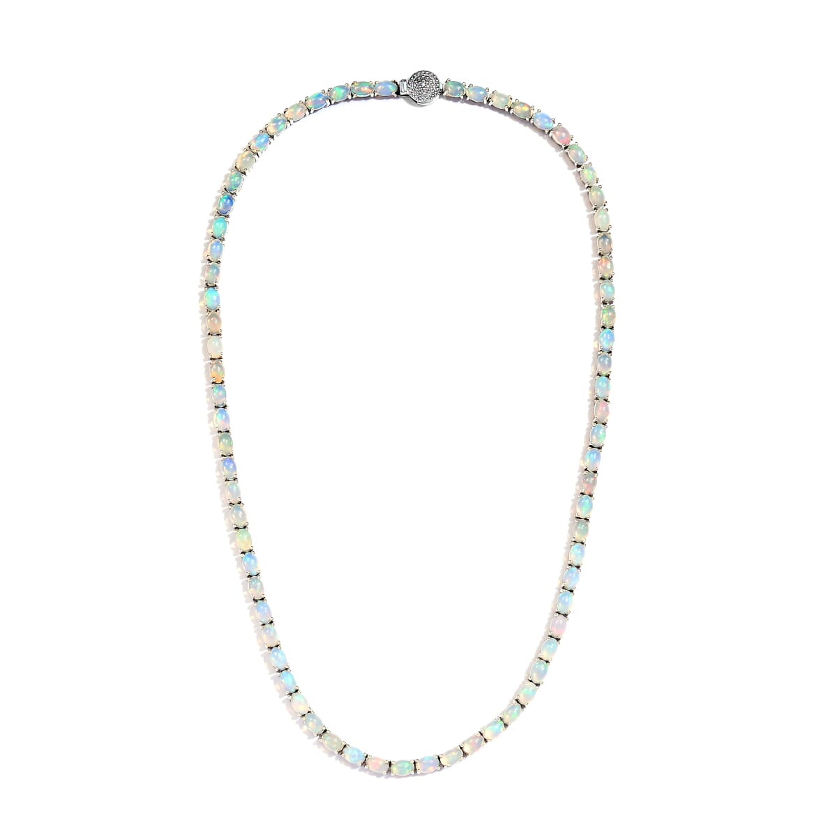 Premium Ethiopian Welo Opal and Diamond Accent Tennis Necklace 18 Inches in Platinum Over Sterling Silver 22.00 ctw image number 3