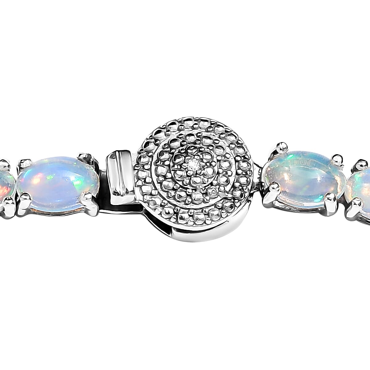 Premium Ethiopian Welo Opal and Diamond Accent Tennis Necklace 18 Inches in Platinum Over Sterling Silver 22.00 ctw