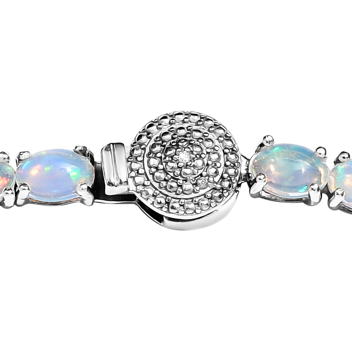 Premium Ethiopian Welo Opal and Diamond Accent Tennis Necklace 18 Inches in Platinum Over Sterling Silver 22.00 ctw image number 4