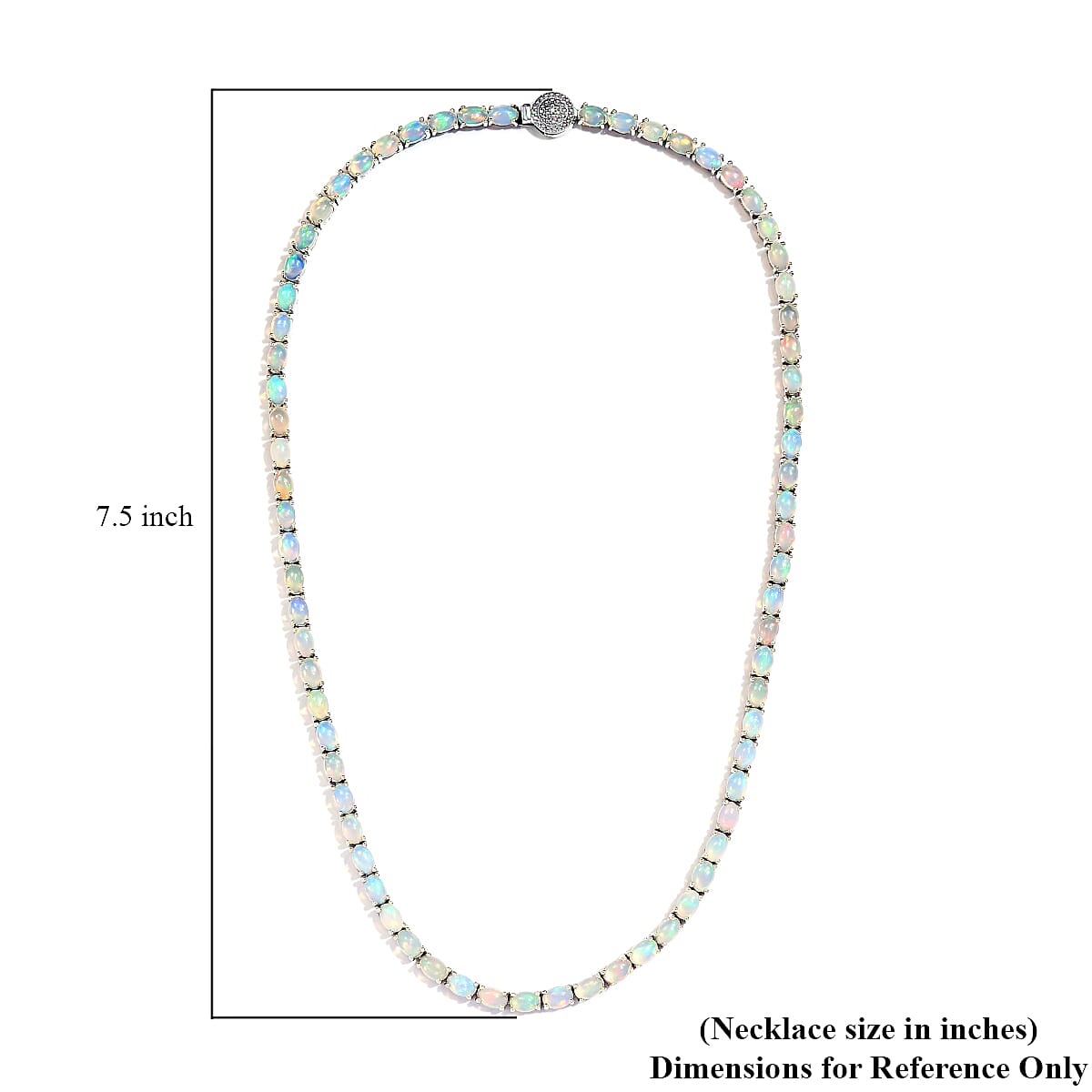 Premium Ethiopian Welo Opal and Diamond Accent Tennis Necklace 18 Inches in Platinum Over Sterling Silver 22.00 ctw