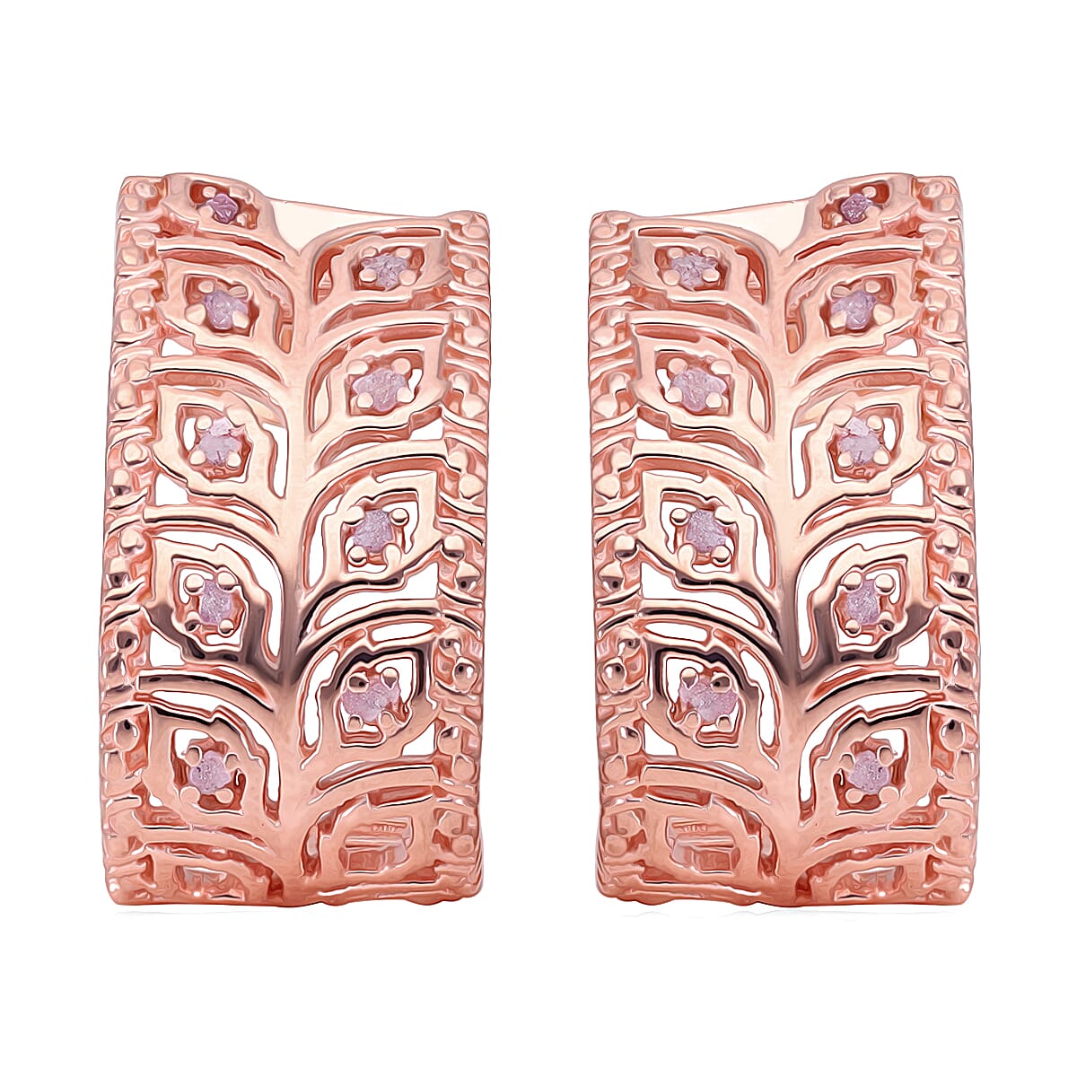 Uncut Natural Pink Diamond J-Hoop Earrings in Vermeil Rose Gold Over Sterling Silver 0.25 ctw