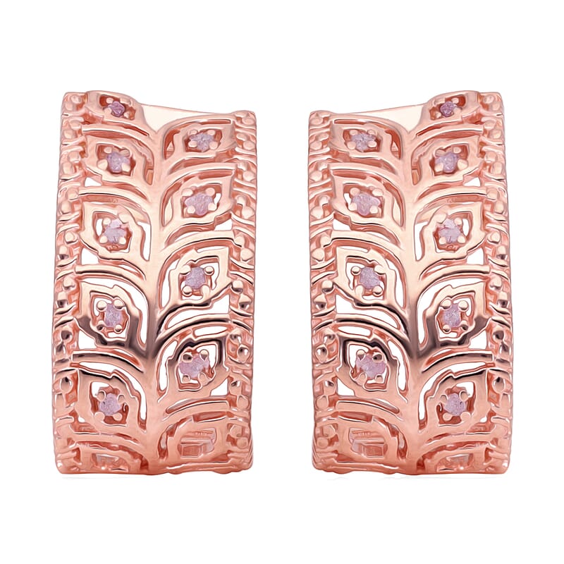 Uncut Natural Pink Diamond J-Hoop Earrings in Vermeil Rose Gold Over Sterling Silver 0.25 ctw