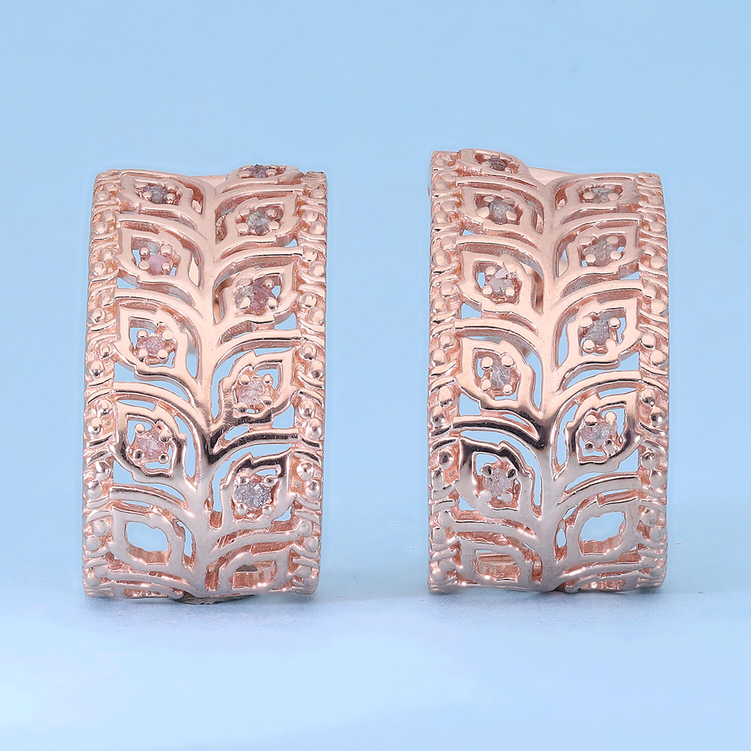 Uncut Natural Pink Diamond J-Hoop Earrings in Vermeil Rose Gold Over Sterling Silver 0.25 ctw