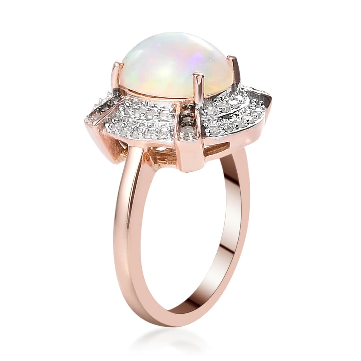 Premium Ethiopian Welo Opal, Natural Champagne and White Diamond Double Halo Ring in Vermeil Rose Gold Over Sterling Silver 2.60 ctw image number 3