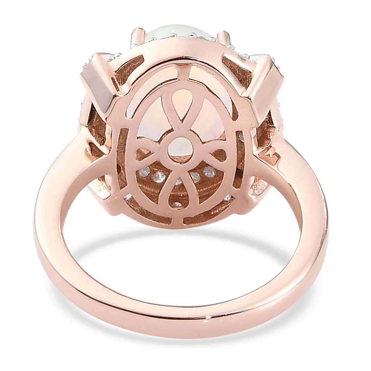 Premium Ethiopian Welo Opal, Natural Champagne and White Diamond Double Halo Ring in Vermeil Rose Gold Over Sterling Silver (Size 9.0) 2.60 ctw image number 4
