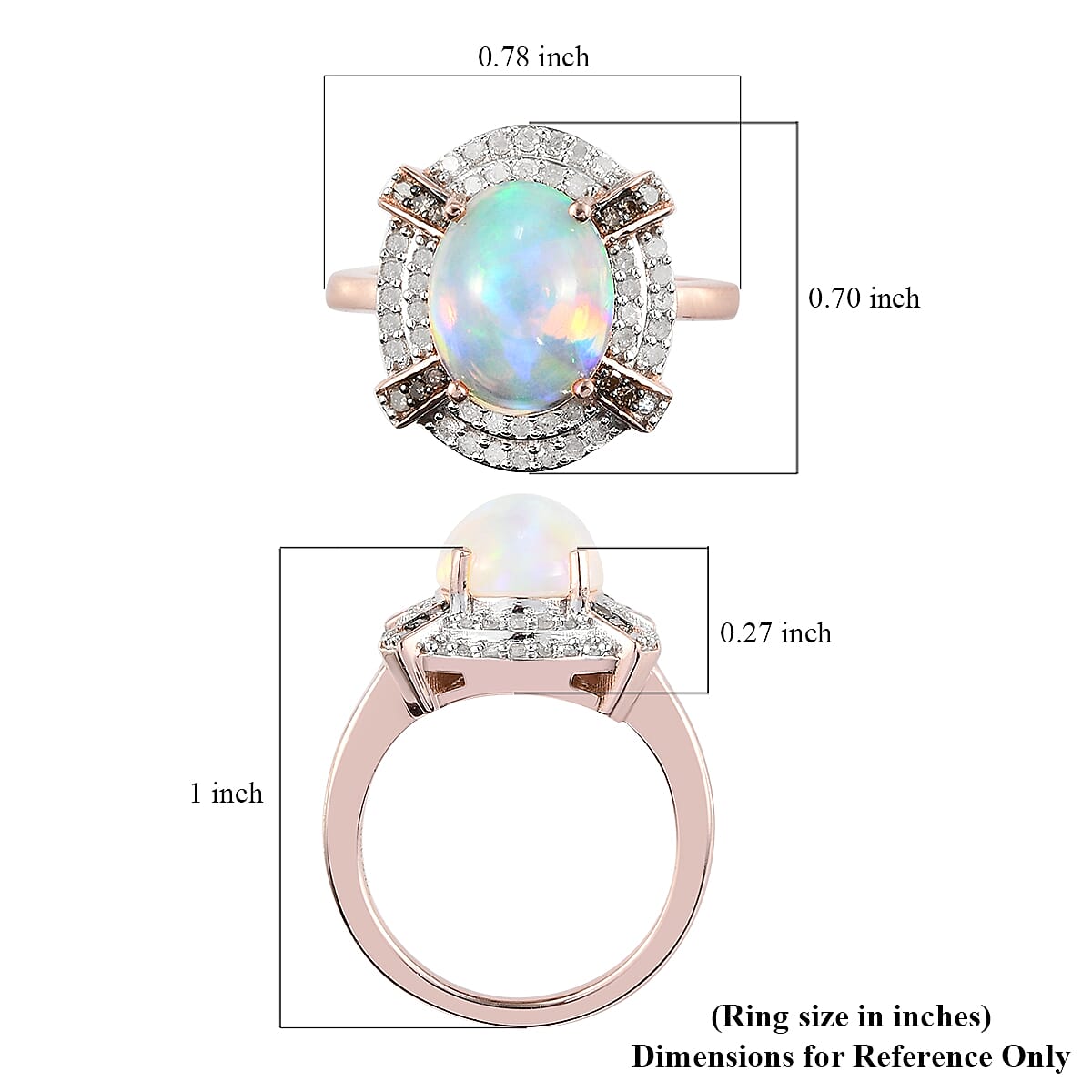 Premium Ethiopian Welo Opal, Natural Champagne and White Diamond Double Halo Ring in Vermeil Rose Gold Over Sterling Silver (Size 9.0) 2.60 ctw image number 5