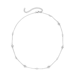 Moissanite Beaded Station Necklace 18-21 Inches in Rhodium Over Sterling Silver 11.90 ctw