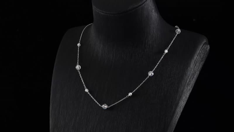 White Moissanite VS-EF Beaded Station Necklace 18-21 Inches in Rhodium Over Sterling Silver 11.90 ctw