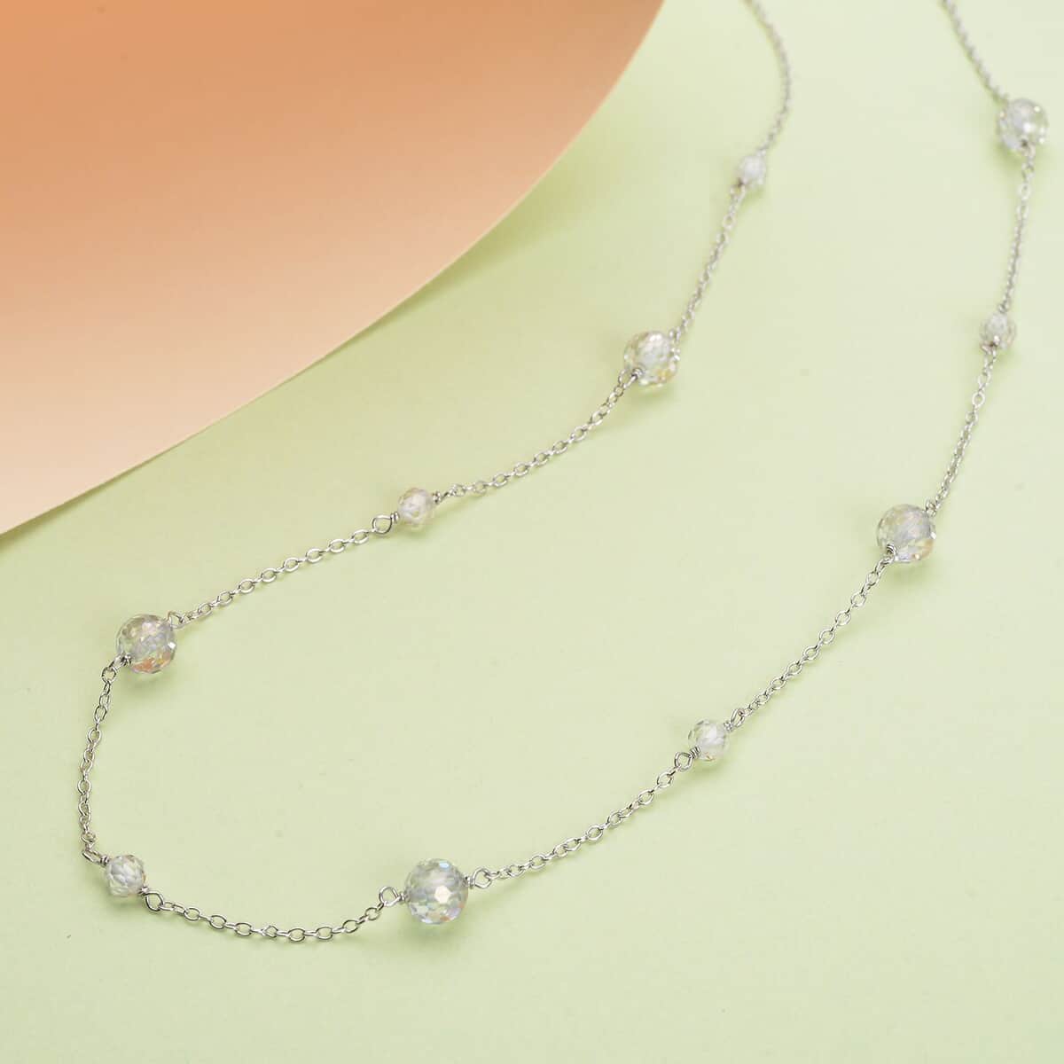 Moissanite Beaded Station Necklace 18-21 Inches in Rhodium Over Sterling Silver 11.90 ctw image number 1