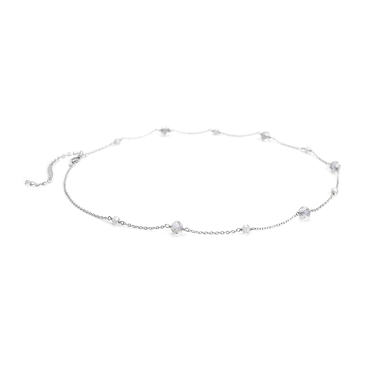 Moissanite Beaded Station Necklace 18-21 Inches in Rhodium Over Sterling Silver 11.90 ctw image number 2