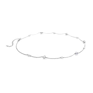 Moissanite Beaded Station Necklace 18-21 Inches in Rhodium Over Sterling Silver 11.90 ctw